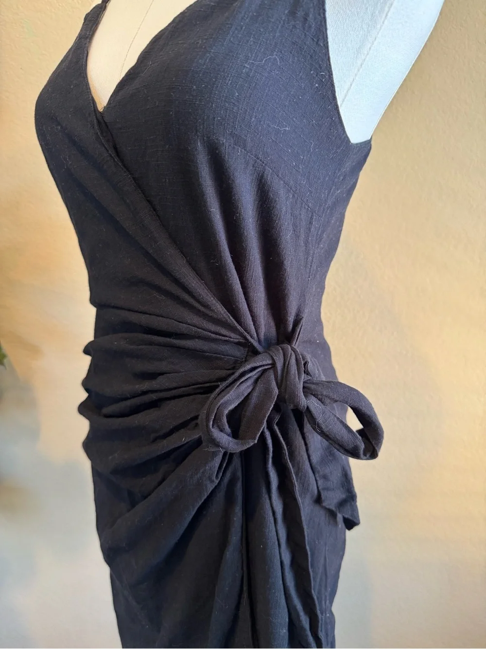 Free People Black Wrap Mini Dress Women’s 0 Cotton V-Neck Sleeveless